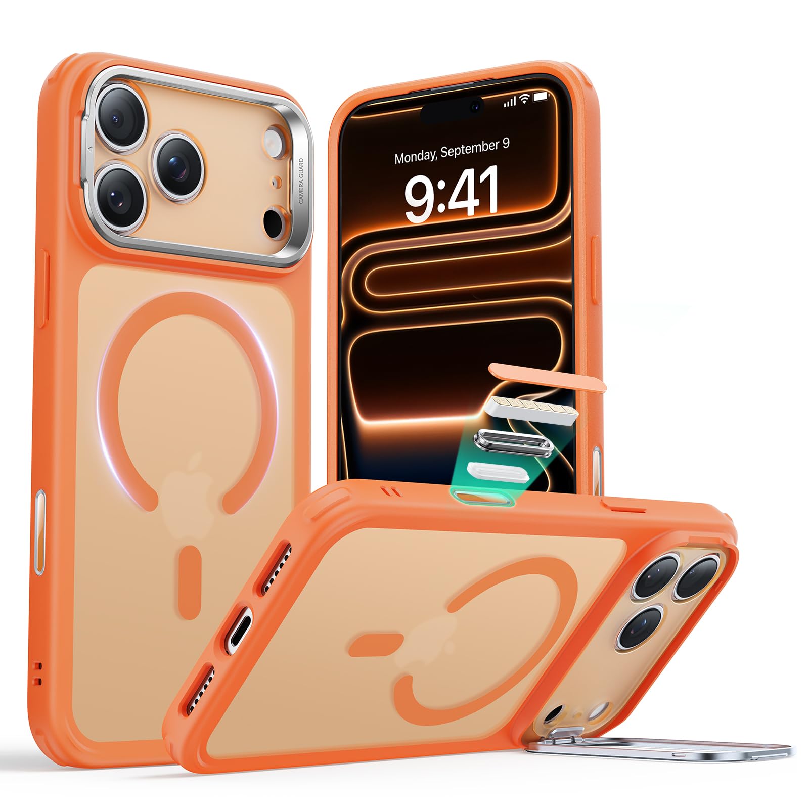 Photo 1 of ESR for iPhone 17 Pro Max Case with Stand, Camera Control Cover Compatible with MagSafe, Military-Grade Drop Protection Magnetic Phone Case, Scratch-Resistant Back Cover,Frosted Orange
