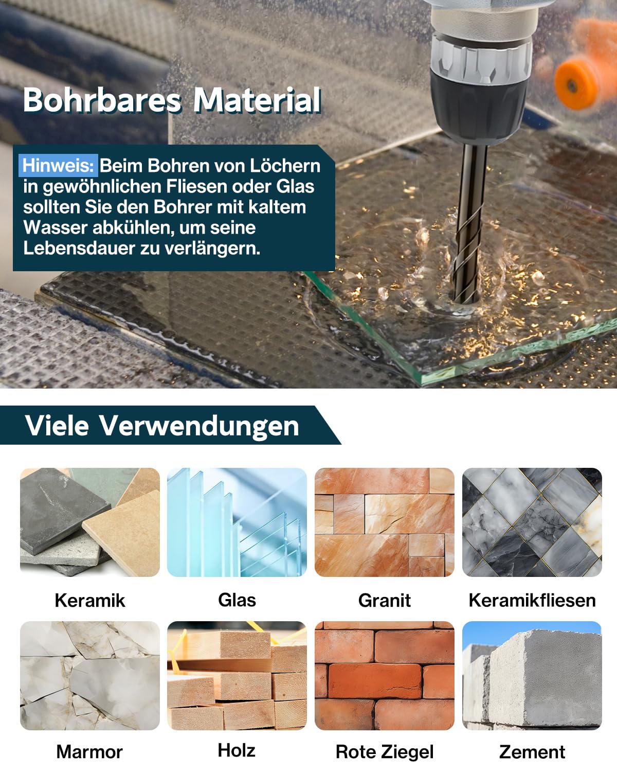 Fliesenbohrer, Lytool 10 tlg.Glasbohrer Steinbohrer Bohrer Set mit Sechskantschaft Universalbohrer für Metall Ziegel Glas Kunststoff Holz, Ø 3-12 mm 4