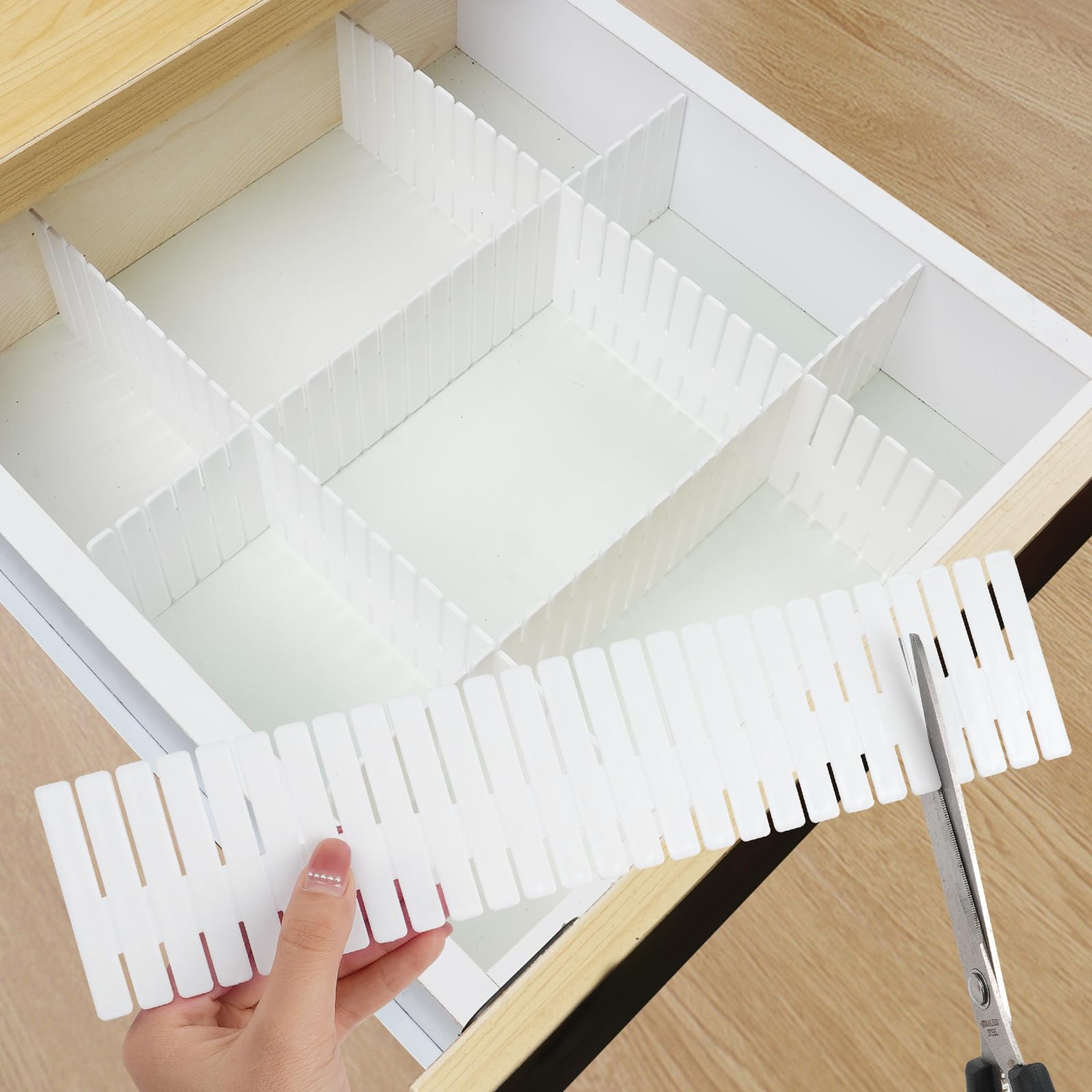 HOTUT Drawer Dividers Adjustable Drawer Storage Organizer, 16 PCS Grid Drawer Dividers, DIY Plastic Closet Separator for Clutter Kitchen Cutlery Dresser Makeup Tools Socks Office Desk Bedroom - White