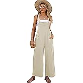 Flygo Women's Cotton Bib Overalls Loose Fit Wide Leg Jumpsuits Casual Rompers with Pockets