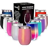 CHILLOUT LIFE 12 oz Stainless Steel Tumbler with Lid & Gift Box - Wine Tumbler Double Wall Vacuum Insulated Travel Tumbler Cup for Coffee, Wine, Cocktails, Ice Cream - PINK SPARKLE