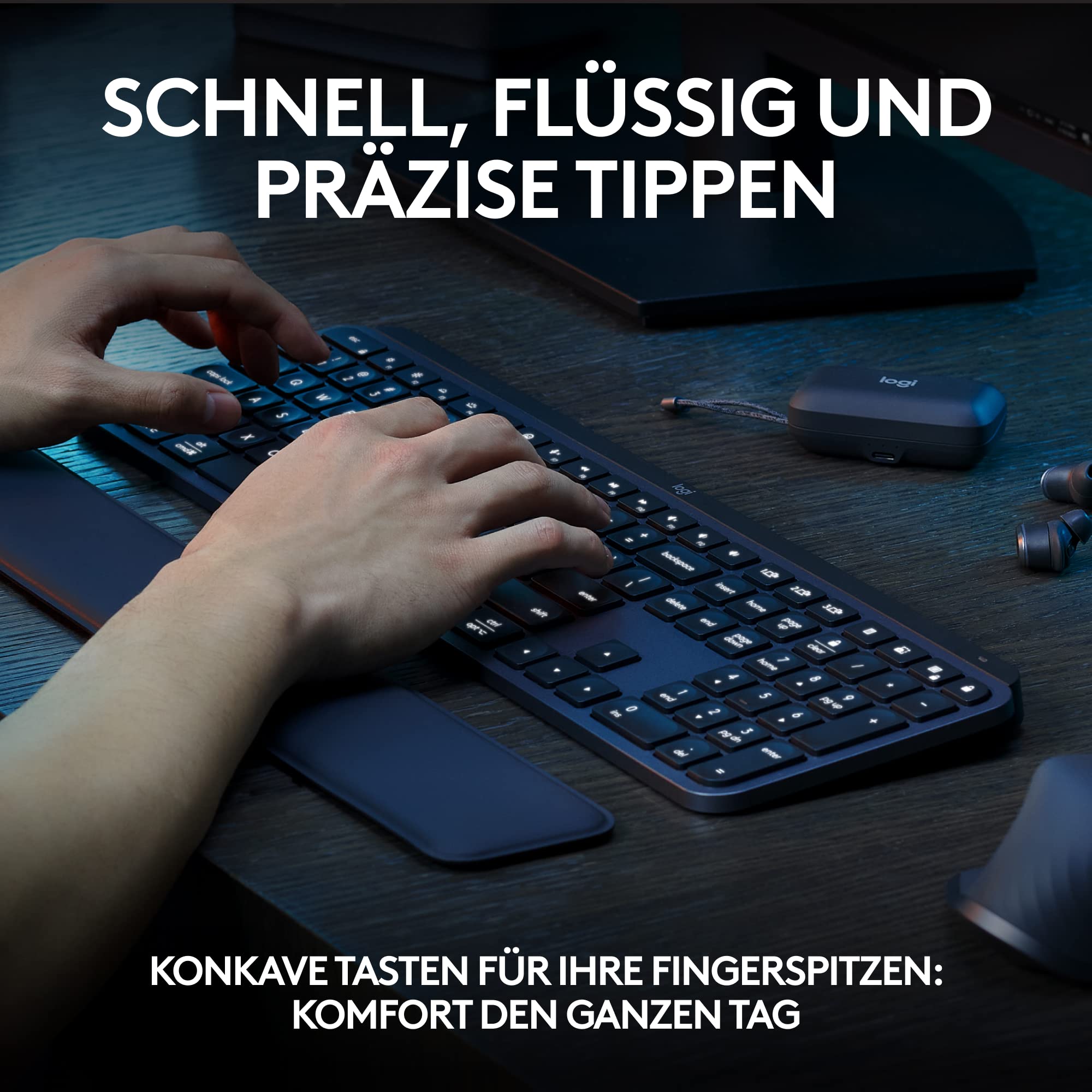 Logitech MX Keys S Plus kabellose Tastatur, Low Profile, Fluid Quiet Typing, Programmable, Backlighting, Bluetooth, Rechargeable, für Windows PC/Linux/Chrome/Mac- Graphit, Deutsches QWERTZ-Layout