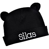 Newborn Baby Boys Personalized Embroidered Bear Ears Cotton Hat with Custom Name