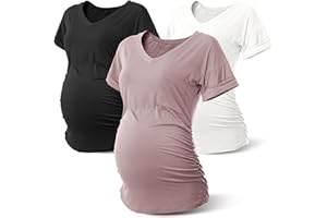 Rnxrbb Long Enough Maternity Shirts Short Sleeve Summer Pregnancy Tops& Tees Clothes V Neck Casual Outfits for Women 3 Pack