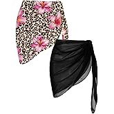 Ekouaer 2 Pieces Women Beach Sarongs Sheer Cover Ups Chiffon Bikini Wrap Skirt for Swimwear S-XXL
