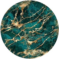Marble Texture Emerald Green Gold Round Area Rug