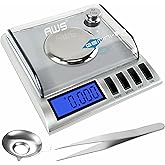 AWS Gemini-20 Milligram Scale 20g x 0.001g–Digital Jewelry/Lab Scale for Powder, Gold, Gems – Includes Calibration Weights, Tweezers & Tray–Tare, Cal, 6 Units (Gemini - 20 - Silver)