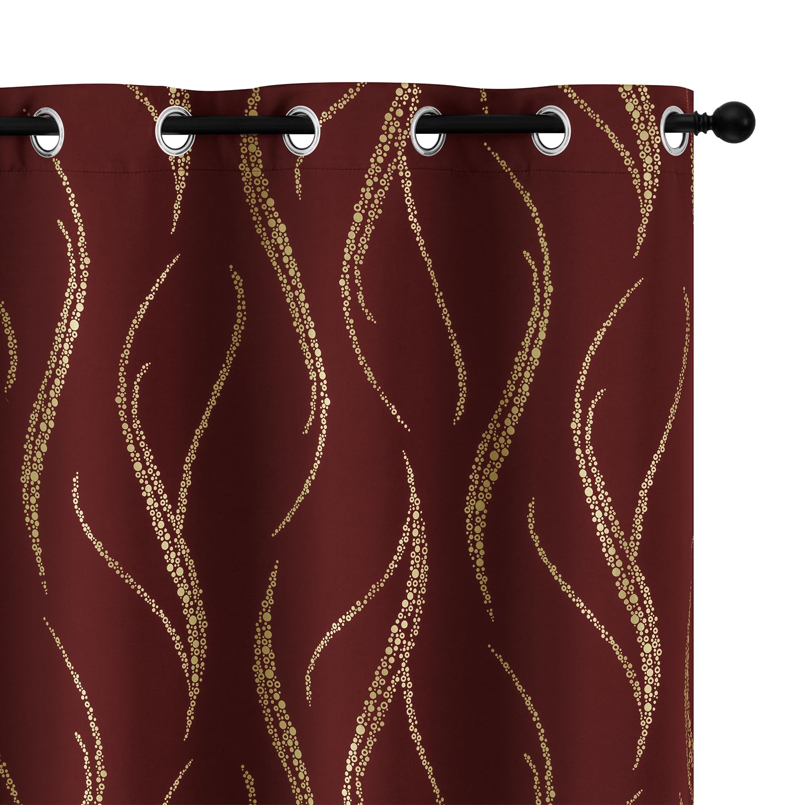 Photo 1 of Yakamok Blackout Curtains 84 inch Length Living Room Thermal Insulated Gold Wave Line Dots Pattern Curtains Room Darkening Grommet Curtains for Bedroom, Burgundy, W52 x L84-inch, 2 Panels