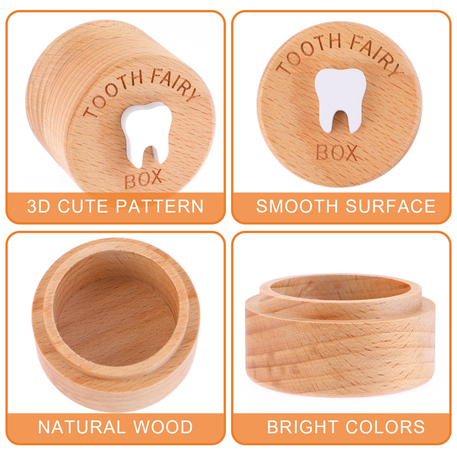 Ouligay Tooth Fairy Box for Girls and Boys, 3D Carved Wooden Box, Cute Lost Tooth Holder, Tooth Fairy Gifts for Birthdays Baby Shower Holiday