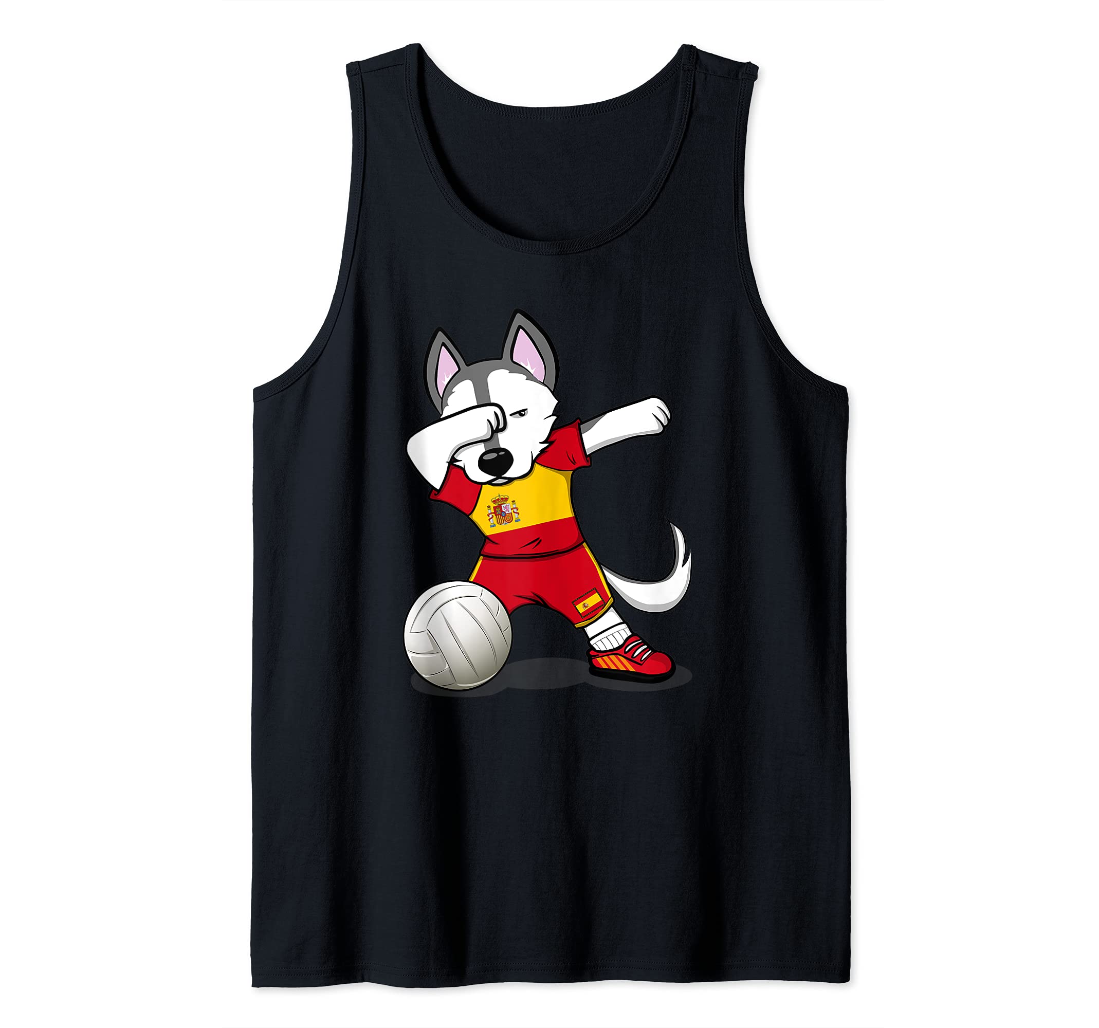Dabbing Husky Spain Volleyball Fans Jersey - Spanish Flag Tank Top