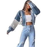 SISKIN Fall Cropped Cardigan Sweaters for Women Lightweight,Color Block Oversized Cardigan Sweater