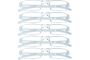 VisionGlobal 5 Pairs Reading Glasses, Blue Light Blocking Glasses, Computer Reading Glasses for Women and Men, Fashion Square Eyewear Frame (Clear,+2.50 Magnification)
