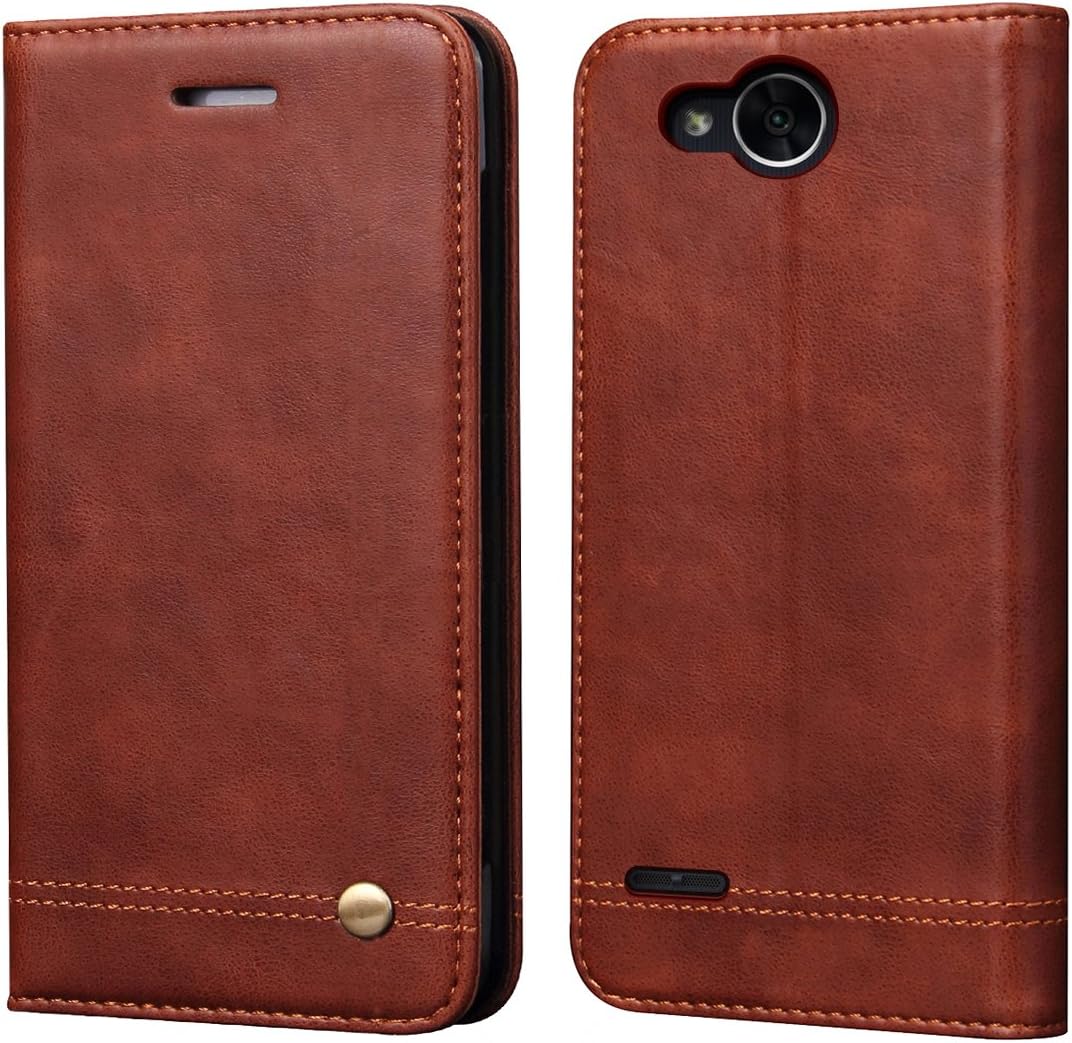 LG X Charge Case,LG X Power 2 Case,LG Fiesta 2/Fiesta LTE/K10 Power/LV7 Case,RUIHUI Luxury Leather Wallet Folding Flip Protective Case Cover with Card Slots,Kickstand and Magnetic Closur (Brown)