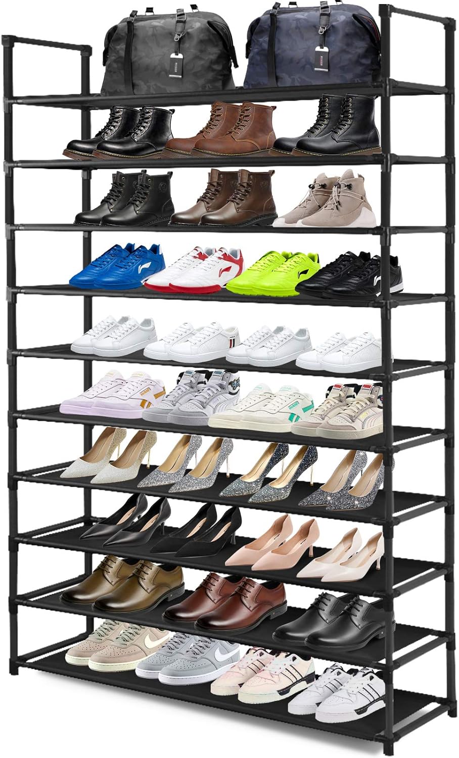bamboo shoe rack amazon on Camabel 10 Tiers Shoe Rack Stackable Narrow Expandable For 60 Pairs Non Woven Fabric Shoe Storage Organizer Cabinet Tower Shelf Space Saving Assembly No Tools Required Hold High Heeled Shoes Black Home Kitchen Amazon Com