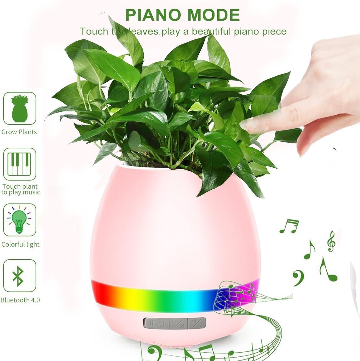Smart Music Flower Pot,GamePal Wired Bluetooth Colorful LED Night Light Plant Pot,Pink