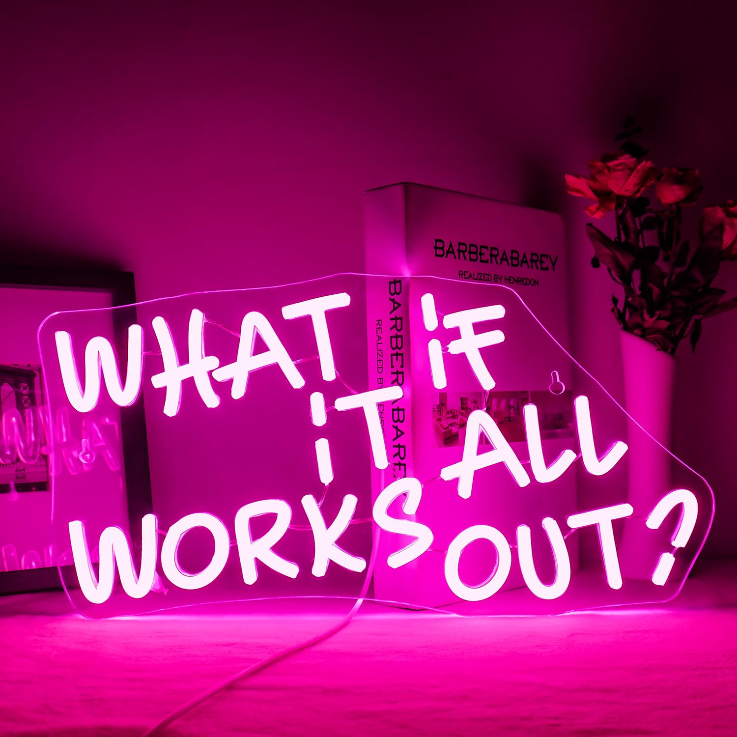 ineonlife What if it All Works Out Neon Sign for Wall Decor Dimmable Led Neon Light Signs 5V/2A Powered by USB Pink Light Up Sign for Living Room Office Party Reading Room Bar Decor
