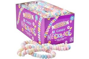 Smarties Candy Necklace - Bulk Candy Individually Wrapped - Gluten Free & Vegan, Fruit Flavored, Hard Candy on Stretch String - Perfect Party Favors, Birthdays & Halloween Hard Candy Box - 24 Count