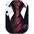 Barry.Wang Plaid Ties Check Mens Necktie Set with Handkerchief Cufflinks Classic Stripe