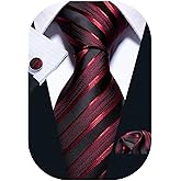 Barry.Wang Plaid Ties Check Mens Necktie Set with Handkerchief Cufflinks Classic Stripe