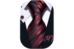Barry.Wang Men Tie Set Handkerchief Cufflink Business Formal Neckties for Men Stripe Plaid