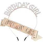 PQRUU Rose Gold Birthday Sash and Tiara for Women Girls Birthday Decorations Accessories Princess Queen Party Favors Sparkling Glitter Rhinestone Crown Headband and Sash Set 21st 30th 40th 50th