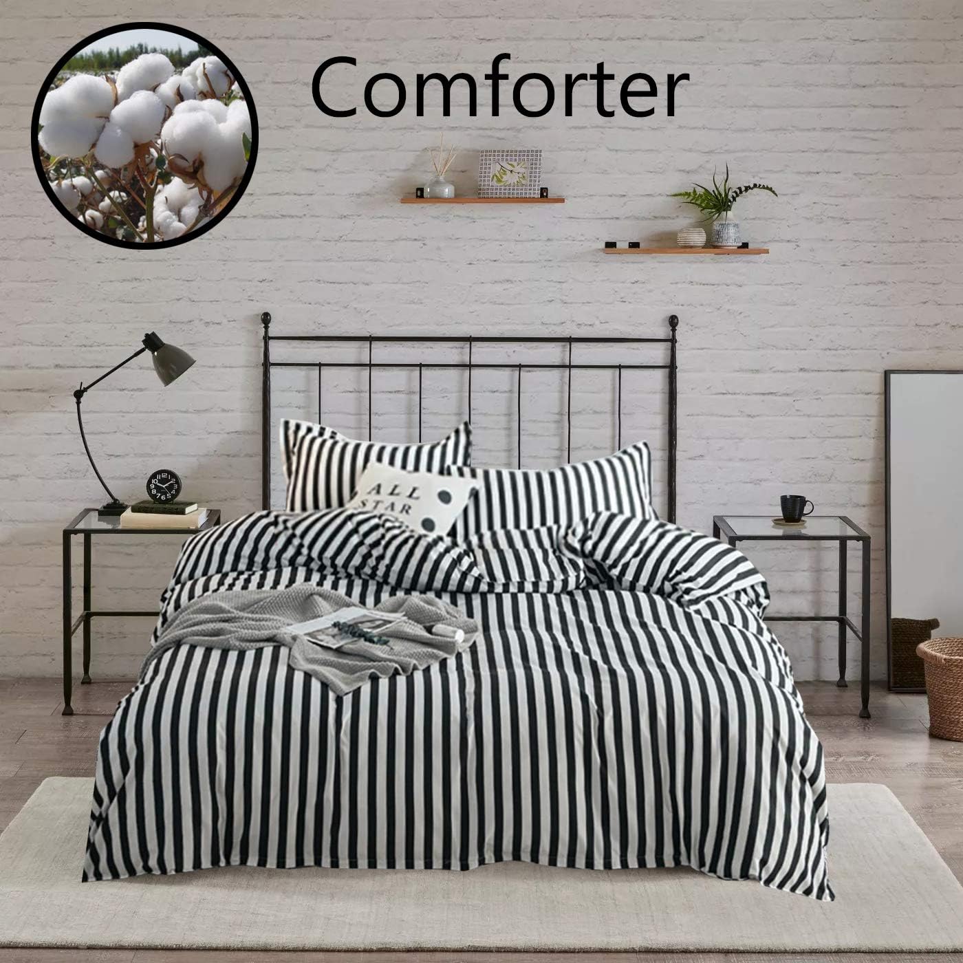 Wellboo Striped Comforter Sets Black and White Stripe