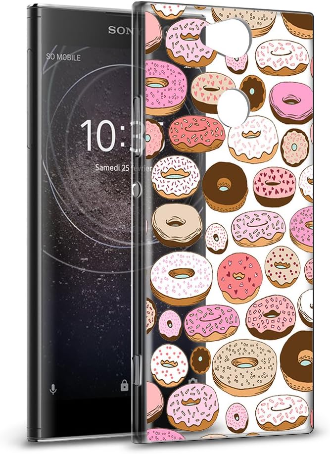 Sony Xperia XA2 Case, Eouine Phone Case Clear with Pattern [Ultra Slim] Shockproof Soft TPU Silicone Gel Cover Bumper Skin for Sony Xperia XA2 5.2" Smartphone (Donuts)