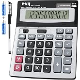Desk Calculator 12 Digit Extra Large LCD Display, Touch Comfortable with Big Buttons, PXY Two Way Power Battery and Solar Standard Function Office Calculators