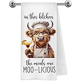 Trenstise Highland Cow Cocktail Kitchen Towels, Gifts for Cocktail Lovers, Cow Lover Gifts, Funny Highland Cattle Decorative Dish Tea Hand Towels for Kitchen Bar Cart, 16x24 Inch