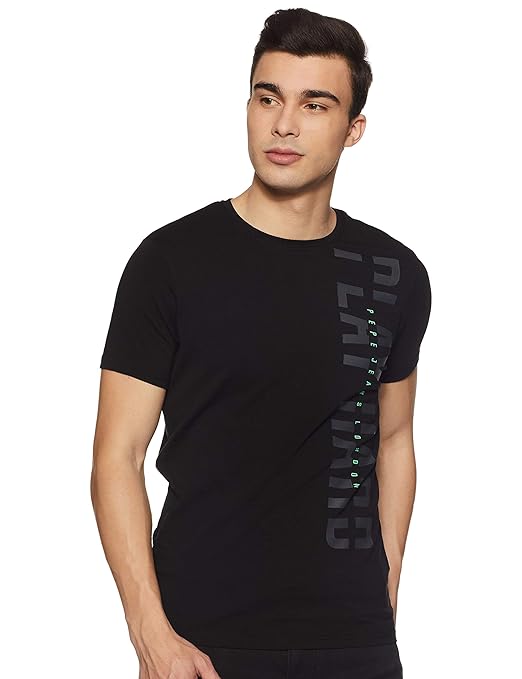 Buy Pepe Jeans Men's Printed Slim fit T-Shirt (PM506646_Black XL) at Amazon.in