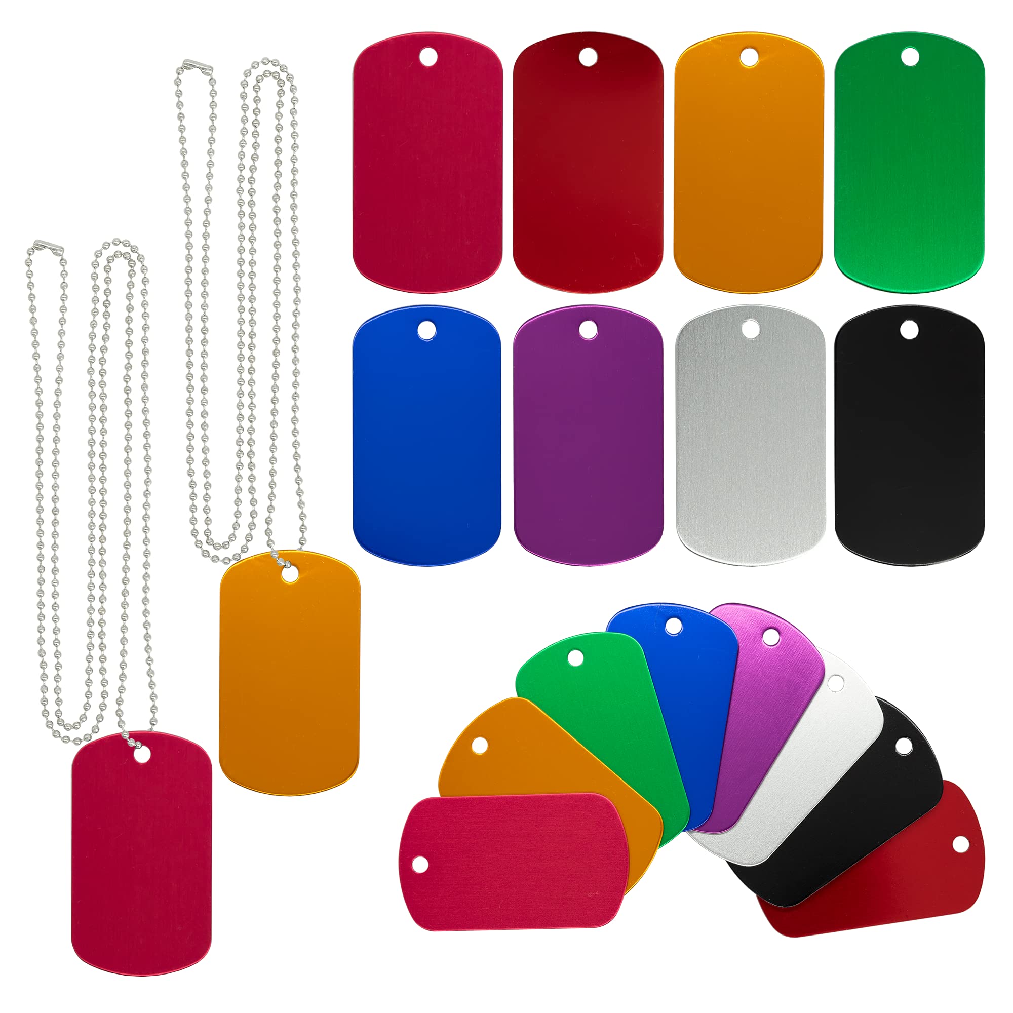 Aluminum Stamping Blanks Metal Dog Tags Engraving Blank with Ball Chain 24 Set (Mixed Colour)