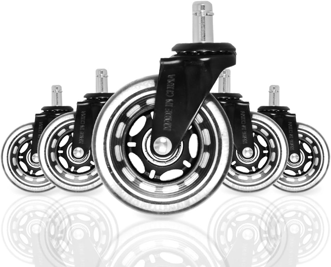 Finnhomy Office Chair Caster 3'' Wheels Hardwood Floor Wheels Replacement Set of 5 Gaming Swivel Chair casters Rolling Desk Chair Casters Durable Rolling Smooth Heavy Duty Black: Furniture & Decor