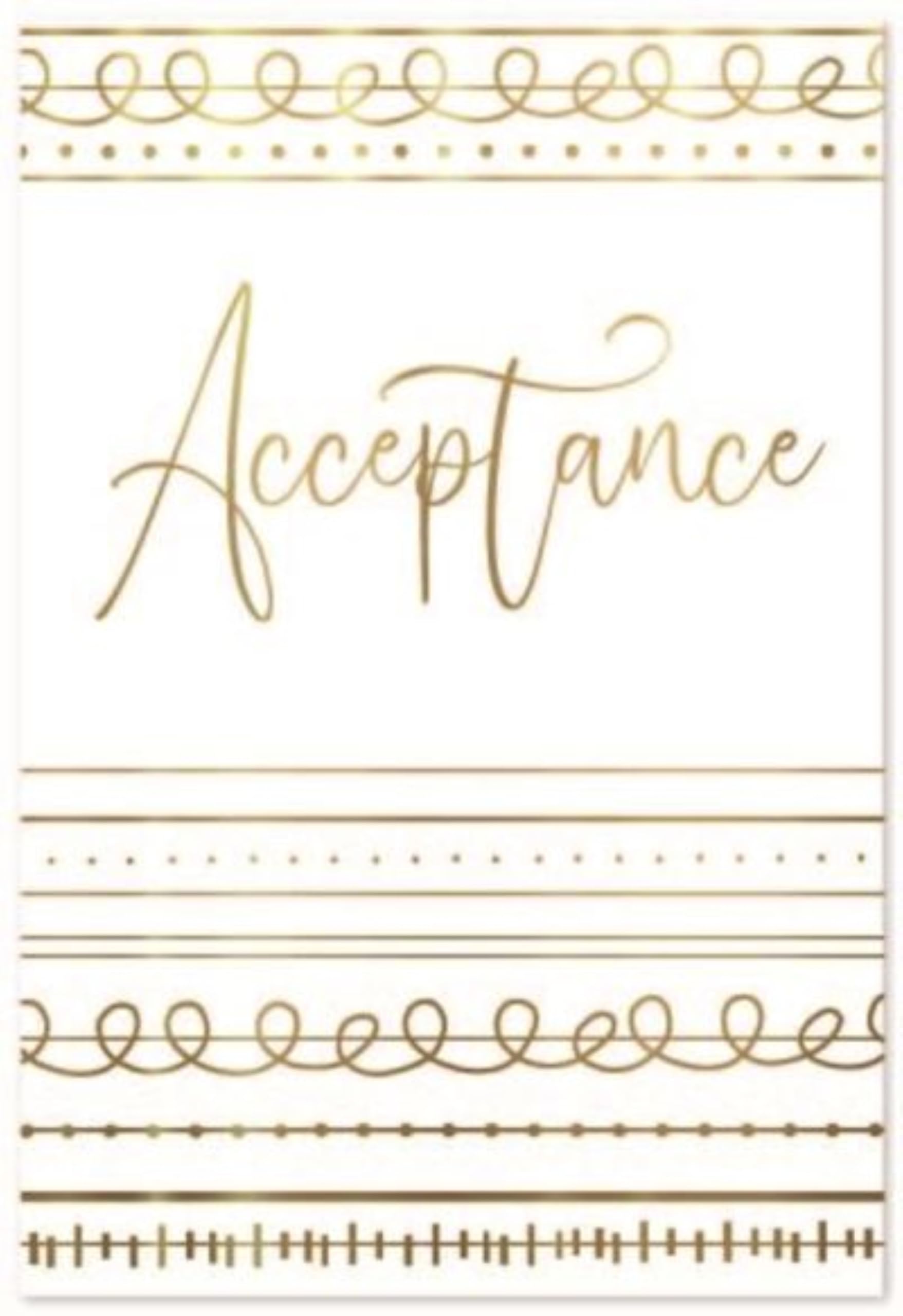 Open Acceptance Card & Envelope - White with Gold Foil Pattern & Text 7.75x5.25