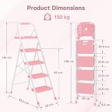 BONTEC 4 Step Ladder with Wide Anti-Slip Pedals Pink 150kg Capacity view 2
