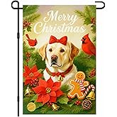 IVN Christmas Garden Flag 12x18 Inch Double Sided Gold Retriever Dog with Red Cardinals and Gingerbread Man Christmas Outdoor Yard Flag for Outside Home Front Door Lawn Porch Patio Winter Welcome Decor