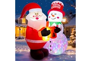 Meland 7FT Christmas Inflatable Outdoor Decoration, Inflatable Santa and Snowman Toasting with Light, Rotating Colorful LED, Blow Up Holiday Yard Decor for Family, Lawn, Garden & Christmas Party Cheer