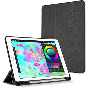 Amazon Com Utryit 9 7 Inch Case For Ipad Ipad6 18 Ipad5 17 Ipad Pro 9 7 16 Air1 Air2 With Pencil Holder Trifold Lightweight Tpu With Auto Sleep Wake Function Soft Back Cover Black Computers Accessories
