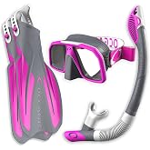 Oceanic Snorkel Set Adult, Dual-Lens Mask, Dry Top Snorkel, &amp; Fins Kit | Expanded Field of View, Sewn-In Snorkel Keeper, Medium-Blade Fins, Great for Travel &amp; Vacation