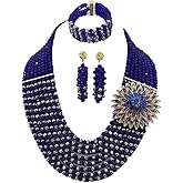 Africanbeads 8Rows Royal Blue Crystal Beads Necklace,Crystal Jewelry Set,Wedding Gift,Bridesmaid Necklace