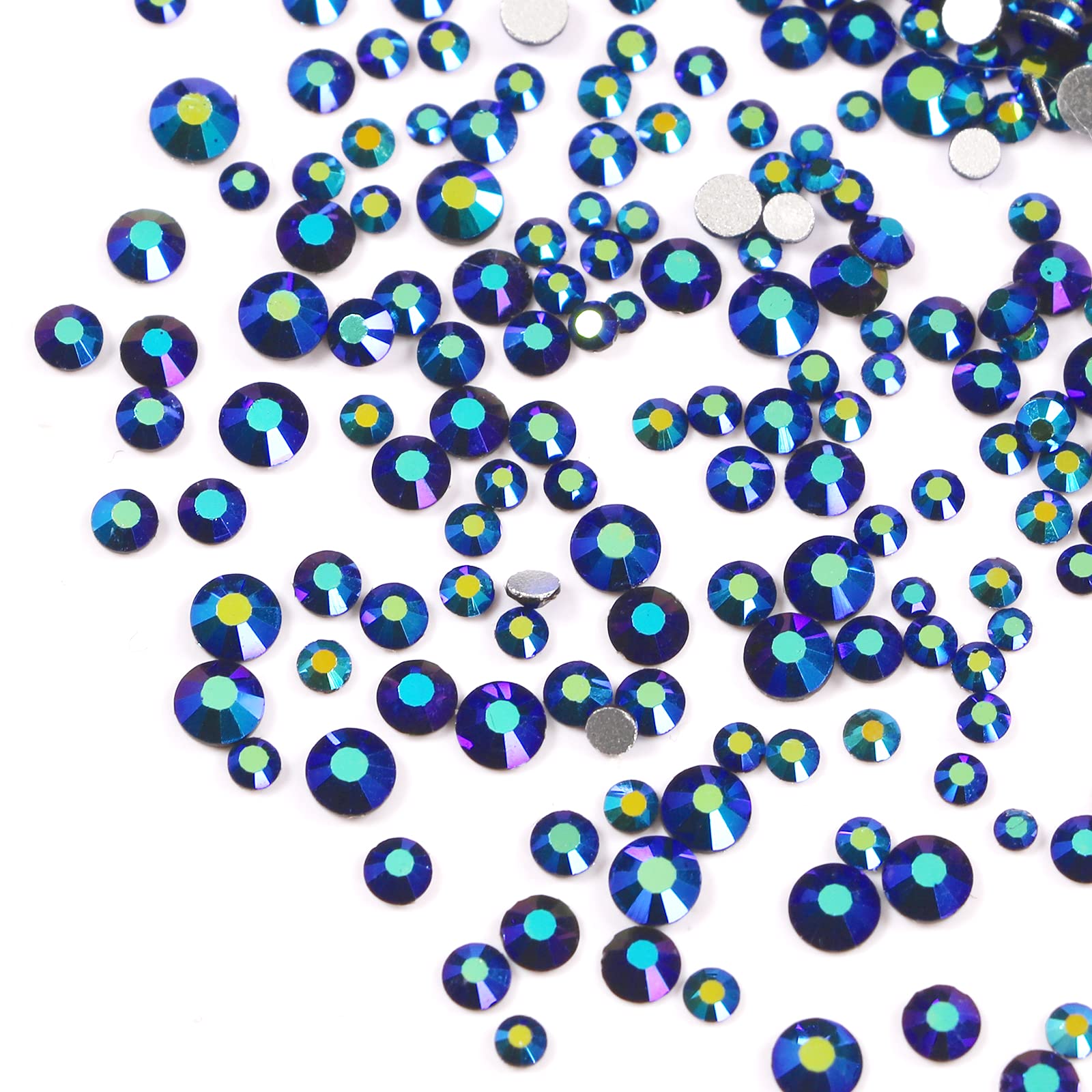 Jollin 3456 Flat Back Rhinestones, Glass Pendants, Gems for Nail Art, 6 Sizes, SS4~SS12 Jet AB