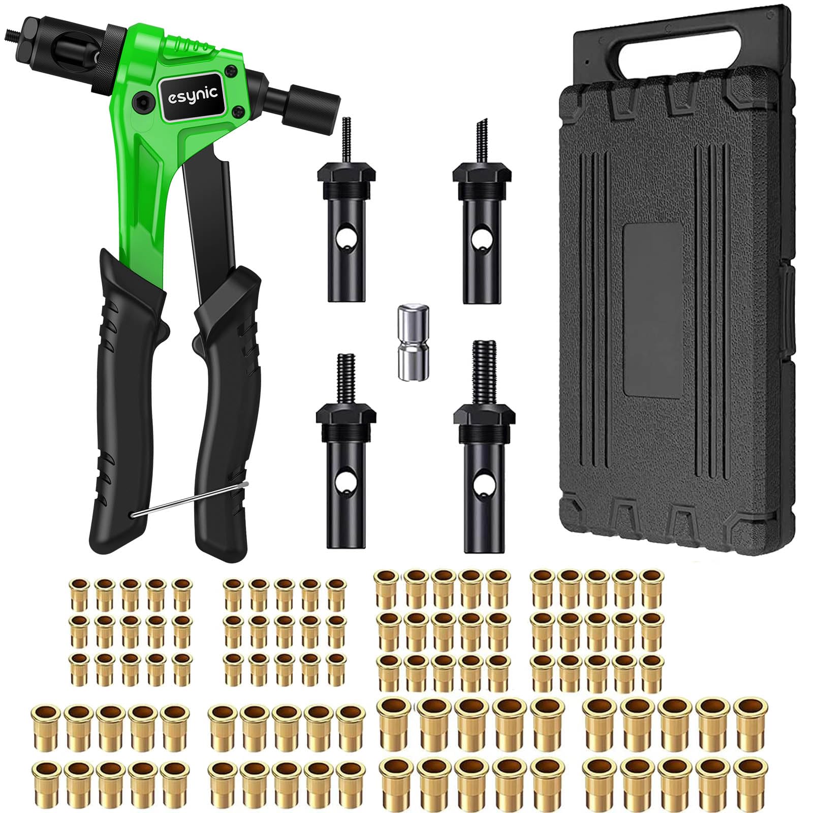 eSynic Rivet Nut Tool Professional Rivet Nut Gun 8 Inch Rivnut Tool Set Hand Rivnut Tool Kit Durable Rivnut Gun with 100pcs M3 M4 M5 M6 Rivet Nut Tools and Carrying Case to Make Your Job Easier