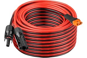 KIMBLUTH 10AWG 50FT Solar to XT60i Extension Cable 3 6 10 35 50 75 100FT Heavy Duty Adapter Cable Connector XT60i Wire for Portable Power Station, Solar Panel, RV, Battery