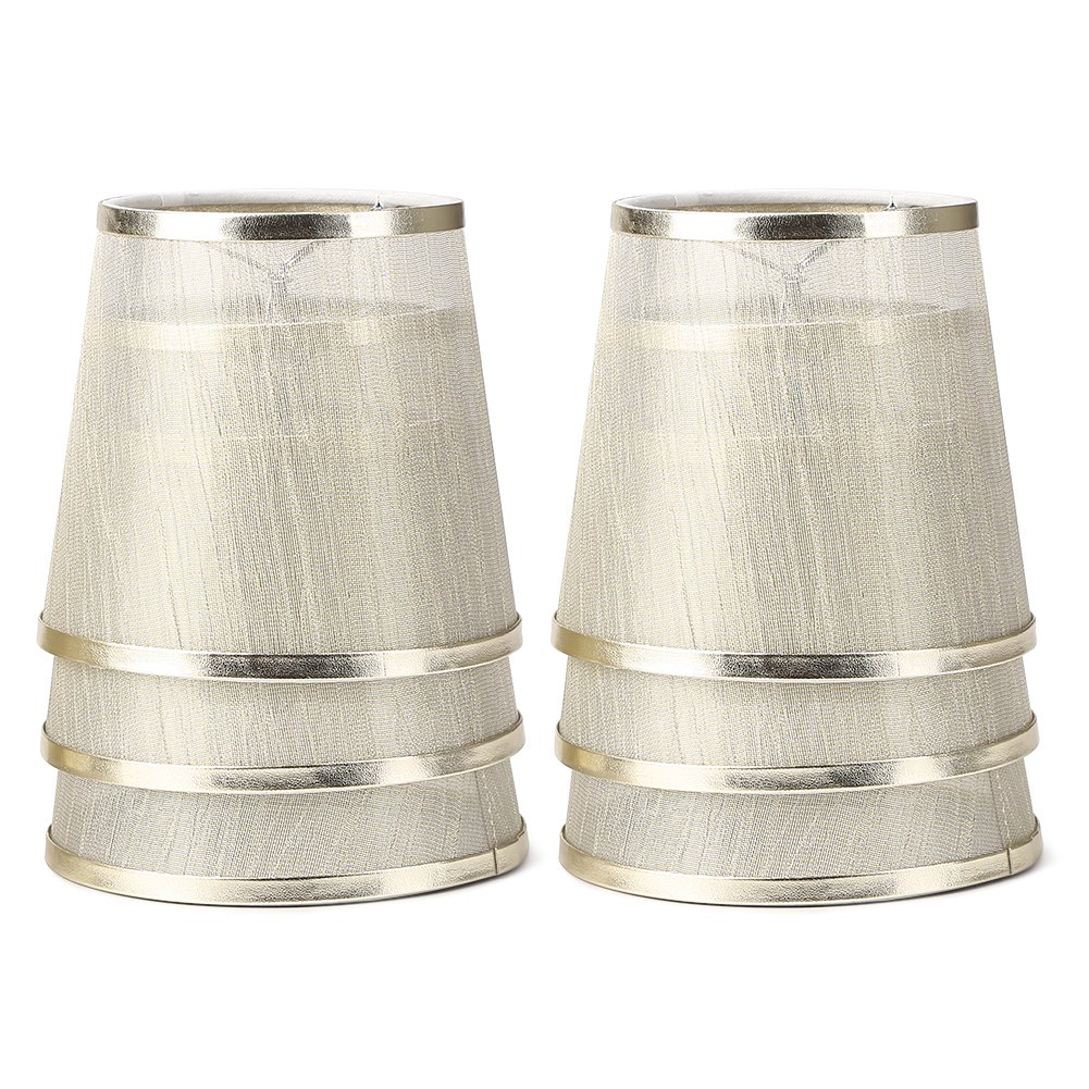 YISUN Set of 6 Clip On Gauze Chandelier Lamp Shades Little Upright Wall Candle Light Lampshade (6, Gold)