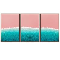 SIGNWIN 3 Piece Framed Canvas Wall Art Pink Seascape Canvas Prints Home Artwork Decoration for Living Room,Bedroom - 16