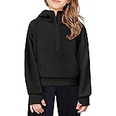 Arshiner Girls Half Zip Sweatshirt Fleece Hooded Pullover for Teen Long Sleeve Tops Fall Winter Clothes Thumb Hole
