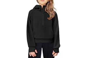 Arshiner Girls Half Zip Sweatshirt Fleece Hooded Pullover for Teen Long Sleeve Tops Fall Winter Clothes Thumb Hole