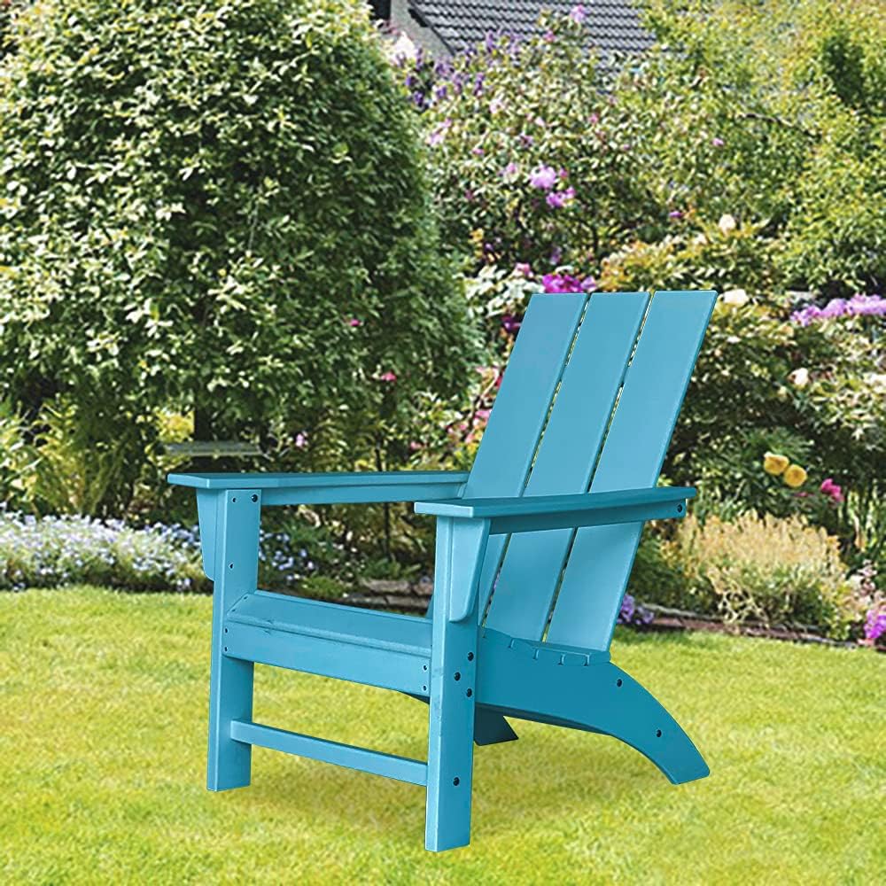 POLYKOM Adirondack Chair Plastic Lounge Outdoor for Patio Porch Backyard Lawn Furniture Chairs with Weather Resistant (Aruba Blue): Kitchen & Dining