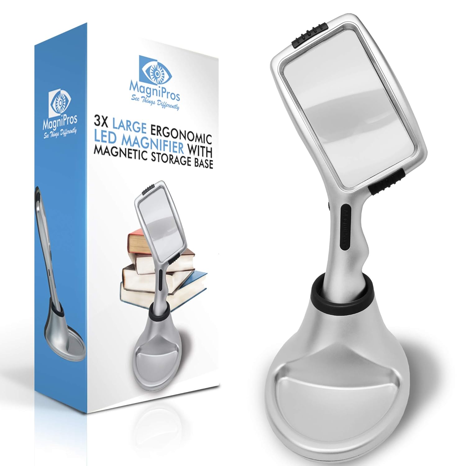 Large 3x Magnifying Glass With 10 Ultra Bright Dimmable Led Lights Magnetic Base To Store Magnifier At Ease Brightest Best Magnifier With