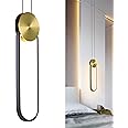 OIYIO Modern Black and Gold LED Pendant Lights Fixture, Minimalist Design Oval Pendant Lighting for Bedroom Living Room Bathroom, Restaurant 10w Warm White Single Hanging Light