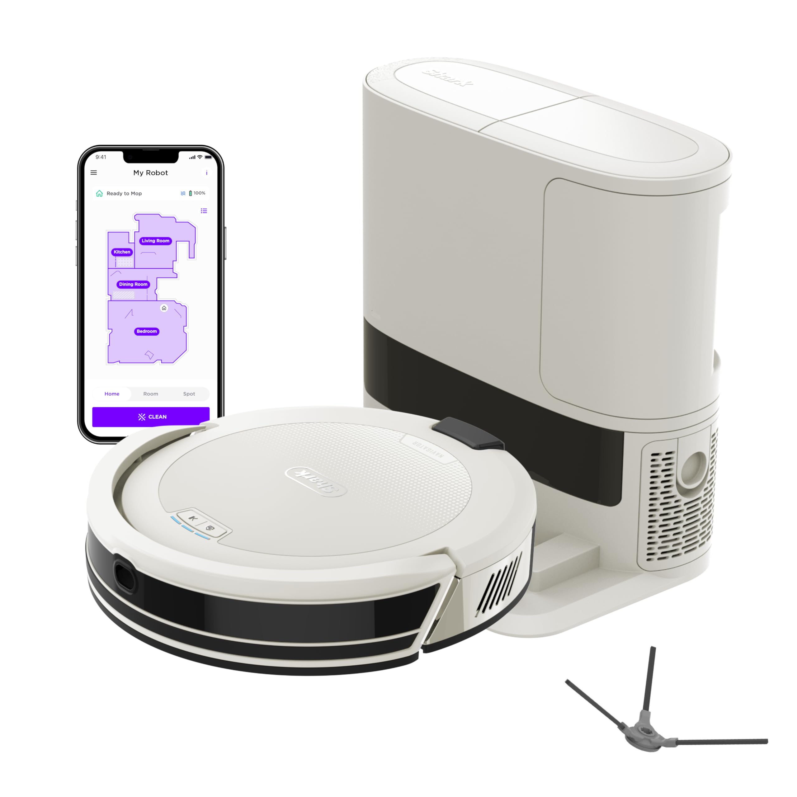 Photo 1 of Shark Navigator Robot Vacuum with Bagless 30-Day Capacity Self-Empty Base, Powerful Suction, SmartPath Navigation, Self-Cleaning Brushroll, for Carpets & Hard Floors, White, AV2110S